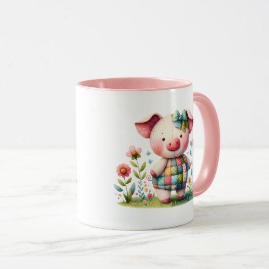お洒落パッチワーク豚のフローラ園 マグカップ (正面右)