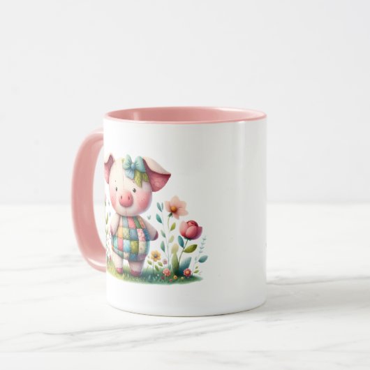 お洒落パッチワーク豚のフローラ園 マグカップ (正面左)