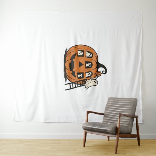 お洒落パンプキ不気味ーと幽霊、猫とハロ タペストリー (インサイチュ(横))