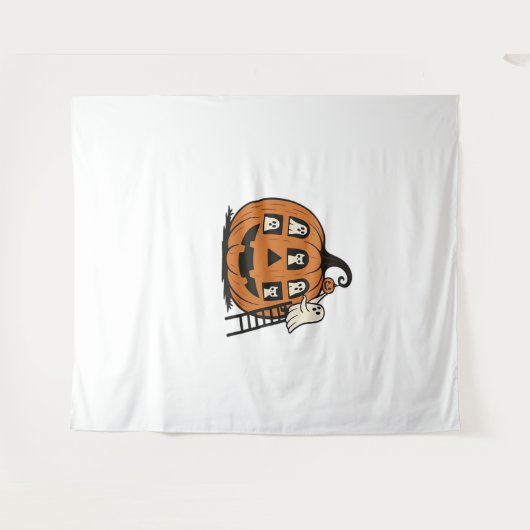 お洒落パンプキ不気味ーと幽霊、猫とハロ タペストリー (正面(横))