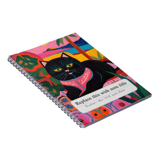 お洒落パーソナライズされた動物 – 可愛い黒猫 ノートブック (右側)