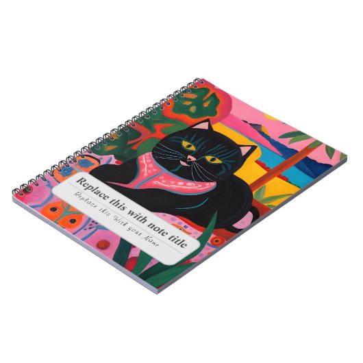 お洒落パーソナライズされた動物 – 可愛い黒猫 ノートブック (左側)
