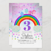 お洒落パーティーバルーンレインボースターズ誕生日 招待状 (正面/裏面)