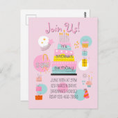 お洒落パートタイムキッズブリスデイ招待状 ポストカード (正面/裏面)