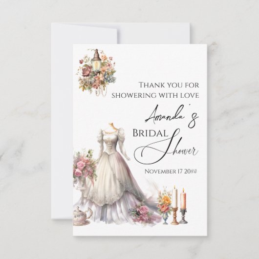 お洒落ビクトリアン結婚スブライダルシャワー サンキューカード (正面)