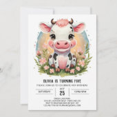 お洒落ピガーリーンク牛誕生日 招待状 (正面)