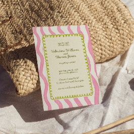 お洒落ピモダンンク&グリーン結婚式招待状 招待状