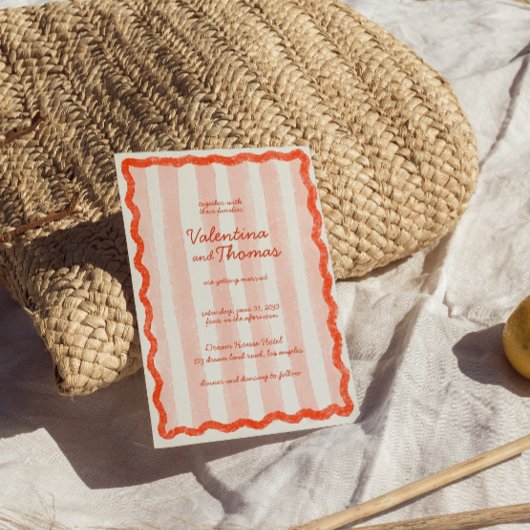 お洒落ピモダンンク&レッド結婚式招待状 招待状