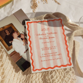 お洒落ピモダンンク&レッド結婚式招待状 招待状