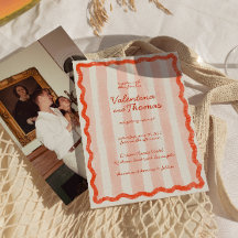 お洒落ピモダンンク&レッド結婚式招待状