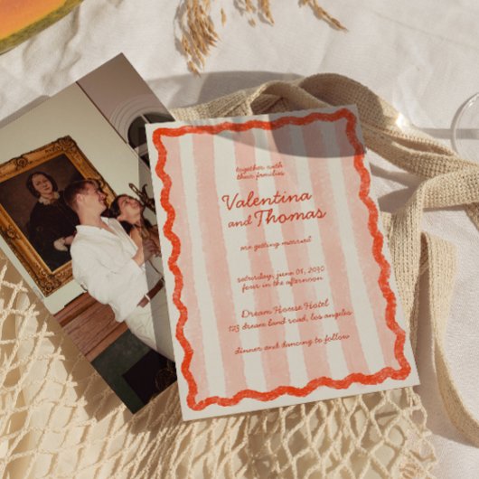 お洒落ピモダンンク&レッド結婚式招待状 招待状