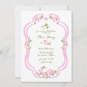 お洒落ピンクグリーン絵を描フローラブライダルシャワー 招待状 (正面)