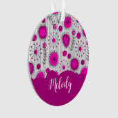 お洒落ピンク白ハート花フローラ名 オーナメント (正面)