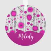 お洒落ピンク白ハート花フローラ名 オーナメント (裏面)