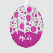 お洒落ピンク白ハート花フローラ名 オーナメント (正面)
