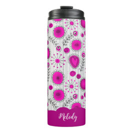 お洒落ピンク白ハート花フローラ名 タンブラー