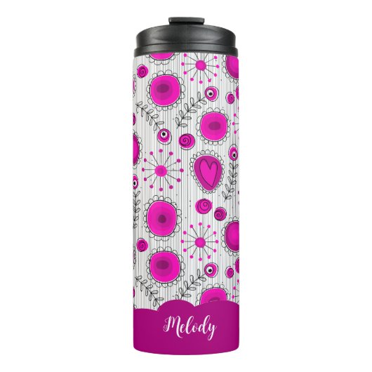 お洒落ピンク白ハート花フローラ名 タンブラー (正面)