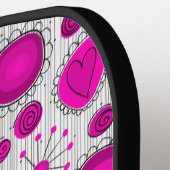 お洒落ピンク白ハート花フローラ名 ピックルボールラケット (左詳細)