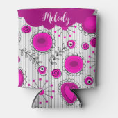 お洒落ピンク白ハート花フローラ名 缶クーラー (正面)