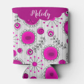 お洒落ピンク白ハート花フローラ名 缶クーラー (裏面)