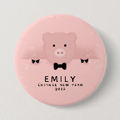 お洒落ピンク色の豚が中国のかわいい 缶バッジ (正面)