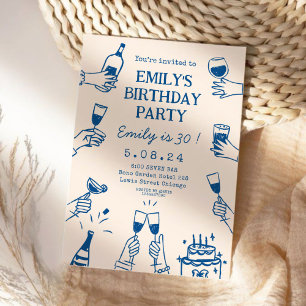 お洒落ファンキー予測できなスケッチ誕生日 招待状