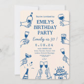 お洒落ファンキー予測できなスケッチ30番目誕生日 招待状 (正面)