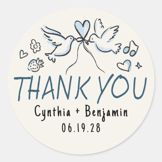 お洒落ファンキーCute Hand Drawn結婚's Thank You ラウンドシール (正面)