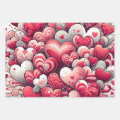 お洒落ファンシーアートグレーと赤のバレンタイン ラッピングペーパーシート (正面)