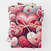 お洒落ファンシーアートグレーと赤のバレンタイン ラッピングペーパーシート (インサイチュ)