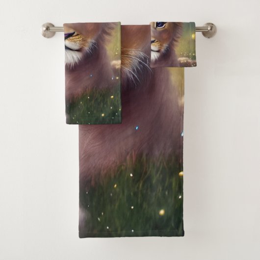 お洒落ファンタジーかわいいかわいいベビーライオンの子 バスタオルセット (インサイチュ)