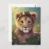 お洒落ファンタジーかわいいかわいいベビーライオンの子 ポストカード (正面/裏面)