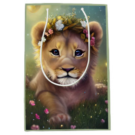 お洒落ファンタジーかわいいかわいいベビーライオンの子 ミディアムペーパーバッグ