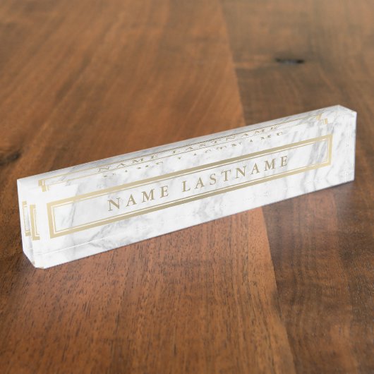 お洒落フェイク金ゴールドグレイ大理石カスタム机用ネームプレート デスクネームプレート (側面)