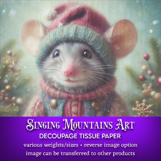 お洒落フェスティバルのマウスChristmas Hat Decompage 薄葉紙