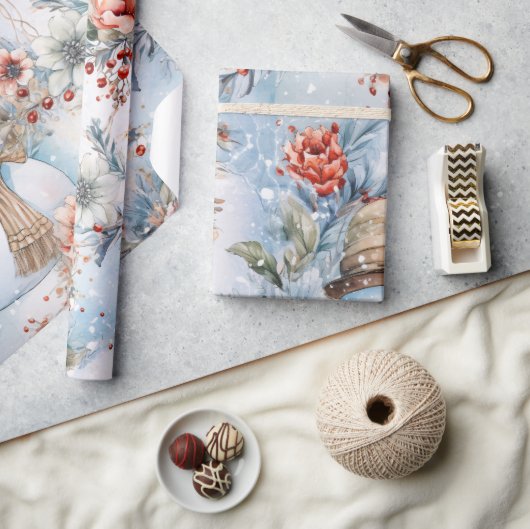 お洒落フェスティバルフローラ雪だるまの切り離し ラッピングペーパー (クラフト)