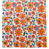 お洒落フォークアートの花 シャワーカーテン (正面)