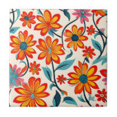 お洒落フォークアートの花 タイル (正面)