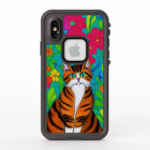 お洒落フォークアートオレンジとブラックストライプのキャット LifeProof iPhoneケース (裏面)