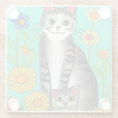 お洒落フォークアートグレーキャットアンド子猫 ガラスコースター (裏面)