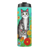 お洒落フォークアートグレーキャットアンド子猫 タンブラー (正面)