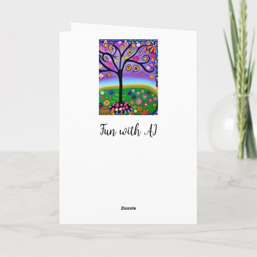 お洒落フォークアートスタイルツリ空白のー カード (裏面)