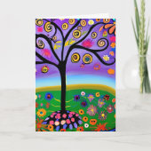 お洒落フォークアートスタイルツリ空白のー カード (正面)