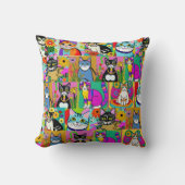 お洒落フォークアートスタイル猫漫画 クッション (正面)