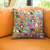 お洒落フォークアートスタイル猫漫画 クッション