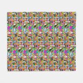 お洒落フォークアートスタイル猫漫画 フリースブランケット (正面(横))