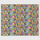 お洒落フォークアートスタイル猫漫画 ラッピングペーパー (フラット)