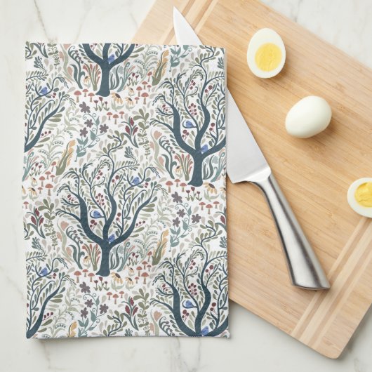 お洒落フォークアートフォレストアーストーン キッチンタオル (四つ折り)