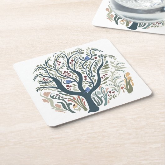 お洒落フォークアートフォレストアーストーン スクエアペーパーコースター (アングル)