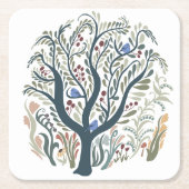 お洒落フォークアートフォレストアーストーン スクエアペーパーコースター (正面)